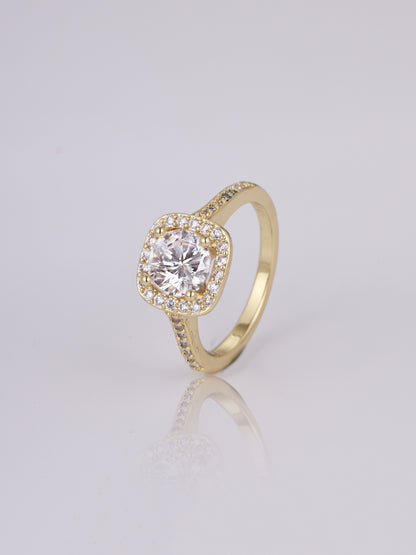 Square Shaped Gemstone Brilliance Adorned Ring - Gold